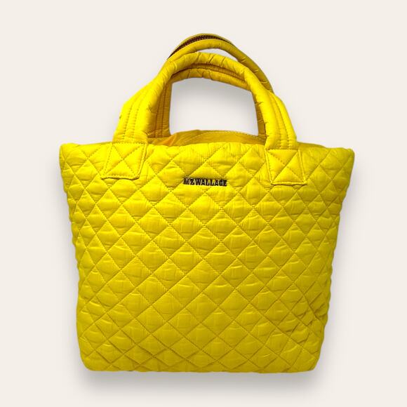 MZ Wallace Metro Tote Mini Quilted Travel Bag Sunflower Yellow Nylon Leather - Picture 1 of 9